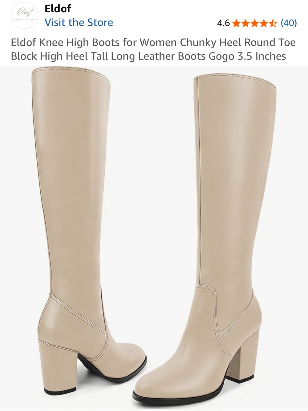 Cream Knee-High Block Heel Boots